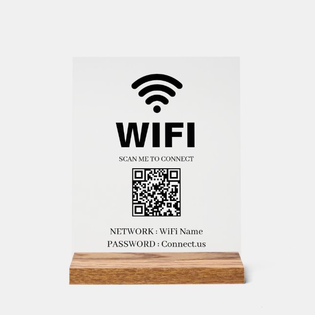 Señal Acrílica WiFi QR Code White Acrylic Sign (Anverso)