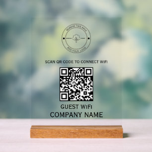 Señal Acrílica Wifi QR Código contraseña y nombre de red blanco
