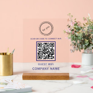 Señal Acrílica Wifi QR Código contraseña y nombre de red blanco