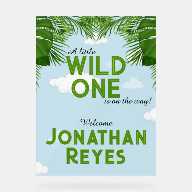 Señal Acrílica Wild One Safari Jungle Baby Shower (Anverso)
