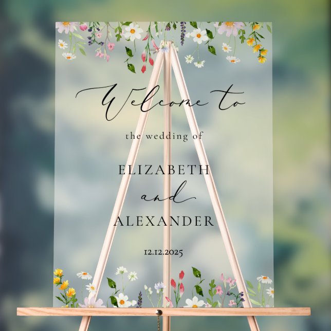 Señal Acrílica  Wildflower Elegant Frosted Wedding Welcome  (Neutral )