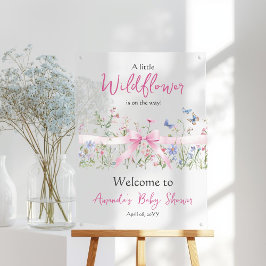 Señal Acrílica Wildflower Floral Pink Bow Baby Shower Welcome