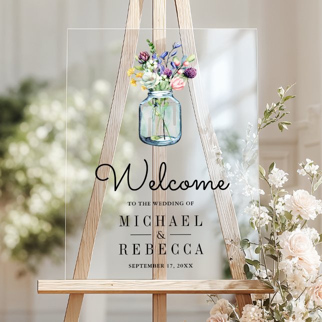 Señal Acrílica Wildflower Mason Jar Wedding Welcome (Subido por el creador)