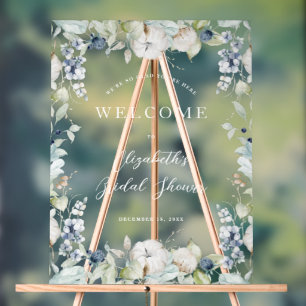Señal Acrílica Winter Dusty Blue Floral Frame Bridal Shower