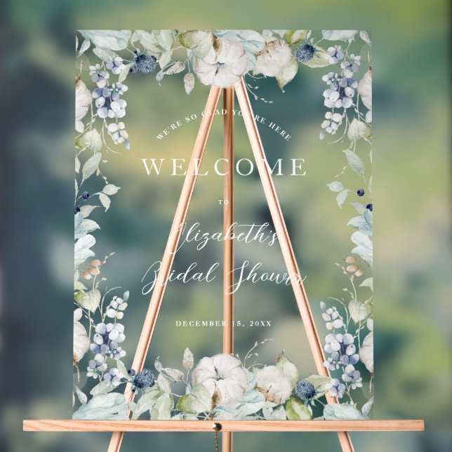 Señal Acrílica Winter Dusty Blue Floral Frame Bridal Shower (Neutral )