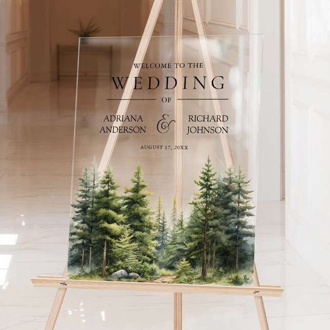Señal Acrílica Winter Pine Trees Forest Wedding Welcome (Subido por el creador)