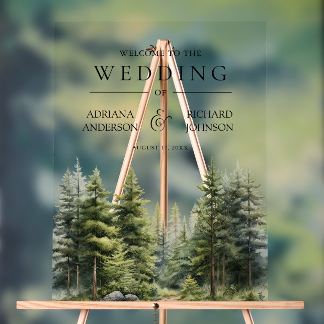 Señal Acrílica Winter Pine Trees Forest Wedding Welcome (Neutral )