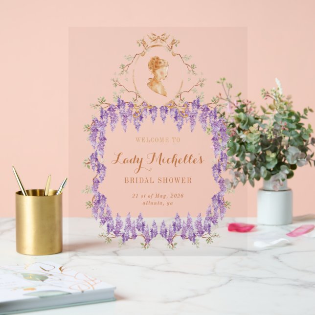 Señal Acrílica Wisteria Regal Floral Bridal Shower (Boda)