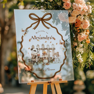 Señal Acrílica Woodland Baby Shower Gingham Neutral