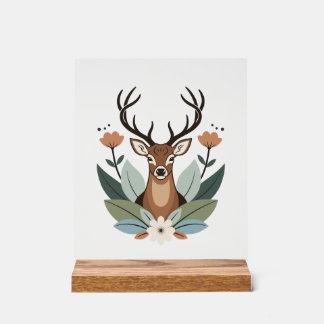 Señal Acrílica Woodland Harmony – Boho Deer Botanical Illustratio