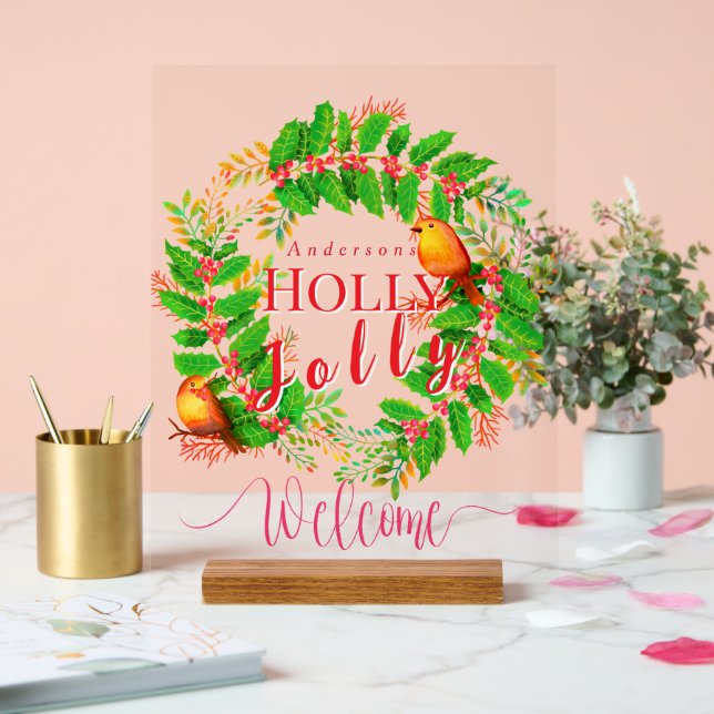 Señal Acrílica Wreath Holly Jolly Family White (Boda)