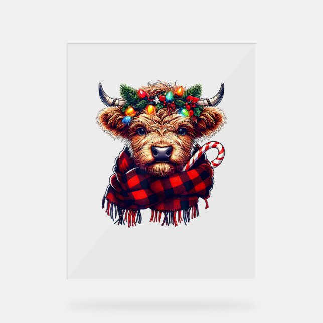 Señal Acrílica xmas asombrosas vacas en las tierras altas navidad (Anverso)