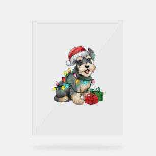 Señal Acrílica Xmas Iluminación Santa Hat Standard Schnauzer Dog