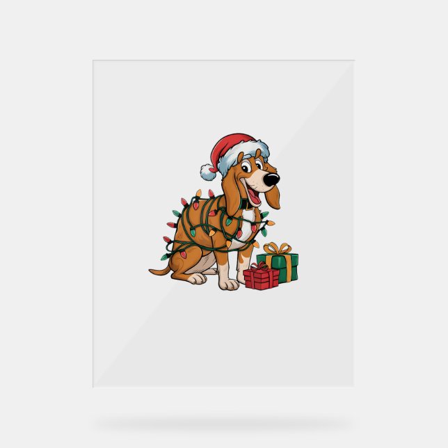 Señal Acrílica Xmas Iluminación Santa Treeing Walker Coonhound Do (Anverso)