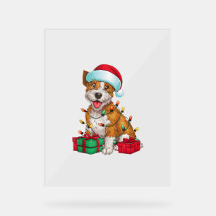 Señal Acrílica Xmas Iluminando Santa Hat Cardigan Corgi Dog C