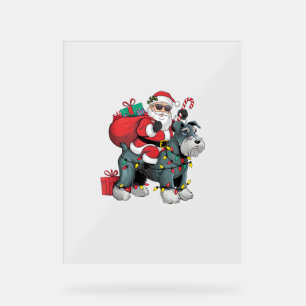 Señal Acrílica Xmas Iluminando Santa Riding Gigante Schnauzer Dog