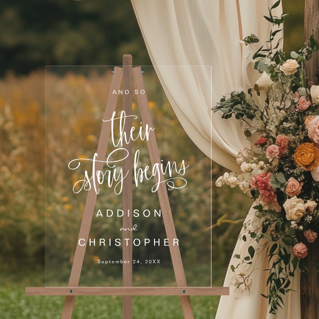 Señal Acrílica Y Así su historia comienza a viserar la bienvenida (Shown on an 18" x 24" acrylic sign)