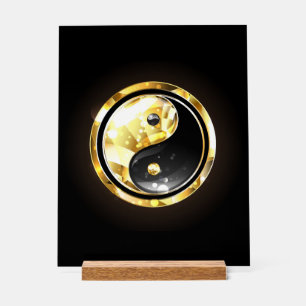 Señal Acrílica Yin Yang dorado en negro
