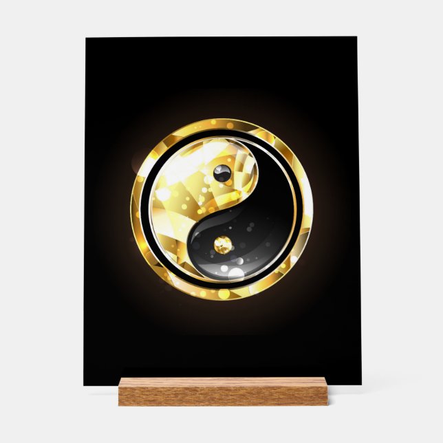 Señal Acrílica Yin Yang dorado en negro (Anverso)