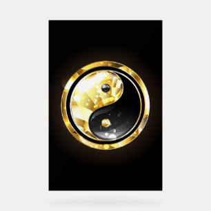 Señal Acrílica Yin Yang dorado en negro