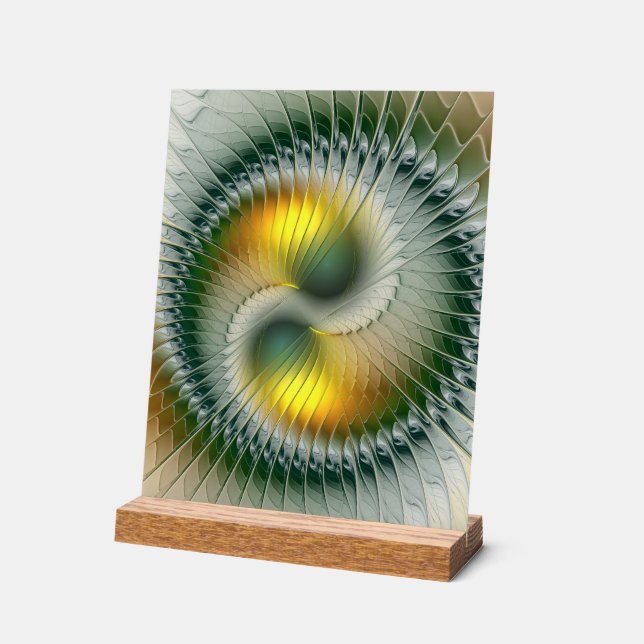 Señal Acrílica Yin Yang Green Yellow Resumen Fractal colorido (Ángulo)