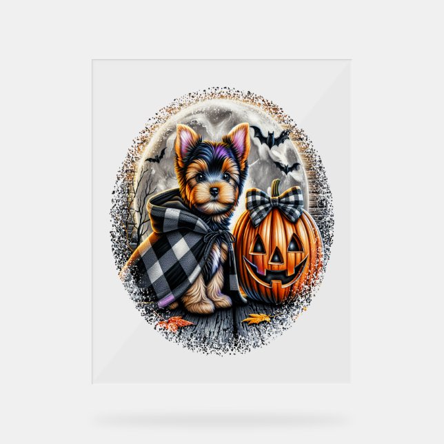 Señal Acrílica Yorkie Dog Halloween (Anverso)