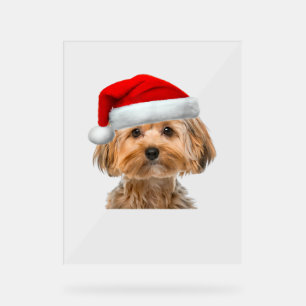 Señal Acrílica Yorkie Shirt Cute Dog Santa Hat Imagen Gracioso Cr