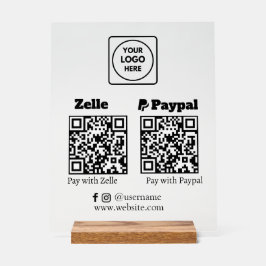 Señal Acrílica Zelle PayPal | Escaneo de código QR para pagar log