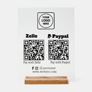 Señal Acrílica Zelle PayPal Escaneo de código QR para pagar log