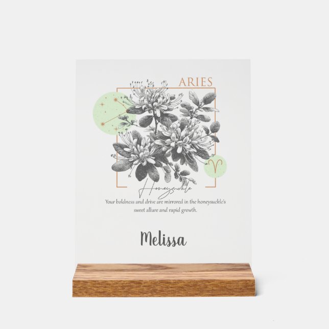 Señal Acrílica Zodiac Birth Flower Art Personalized Aries Gift (Anverso)