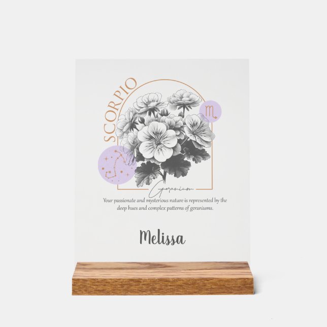 Señal Acrílica Zodiac Birth Flower Art Personalized Scorpio Gift (Anverso)