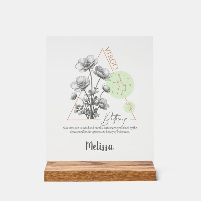 Señal Acrílica Zodiac Birth Flower Art Personalized Virgo Gift (Anverso)