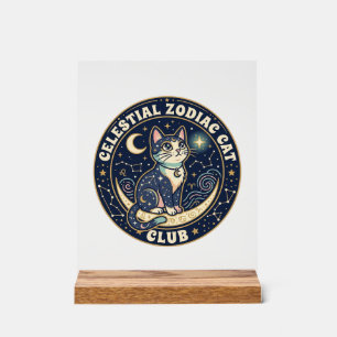 Señal Acrílica Zodiaco Celestial Gato Lindo Diseño de Camiseta de