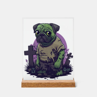 Señal Acrílica Zombie Pug � Undead Funny Halloween Dog