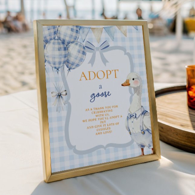 Señal de Adoptar un Ganso Gingham Azul Niño Primer (Subido por el creador)