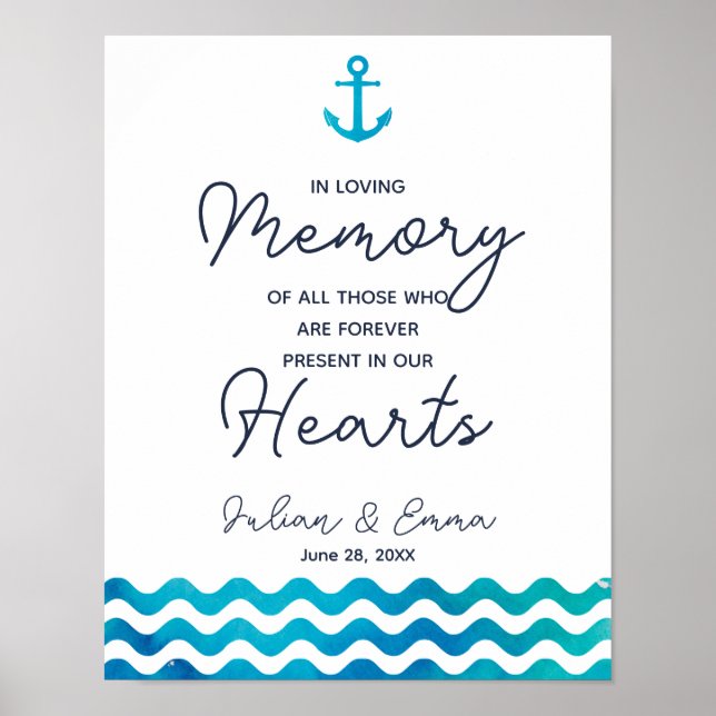 Señal de ancla de boda náutica recuerdo en memoria (Frente)