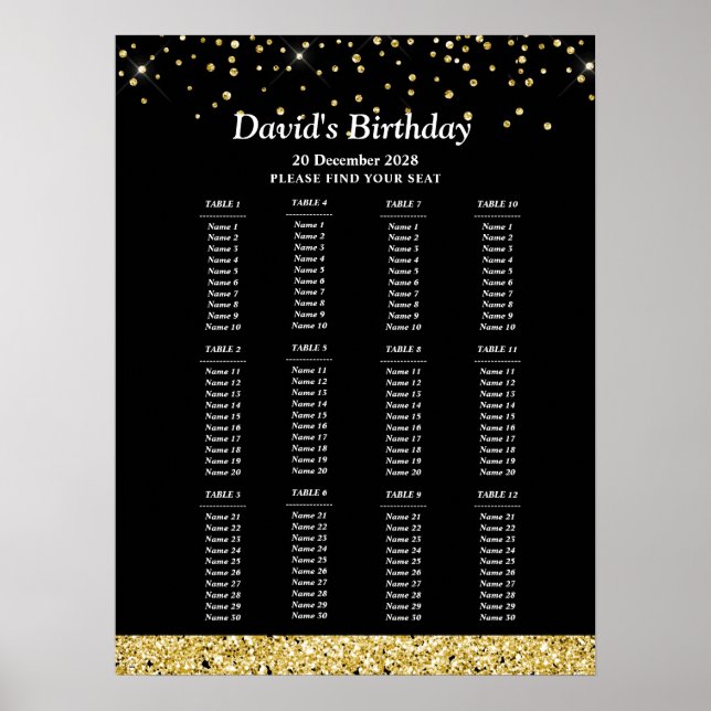 señal de asiento con purpurina dorada, asiento de  (Frente)