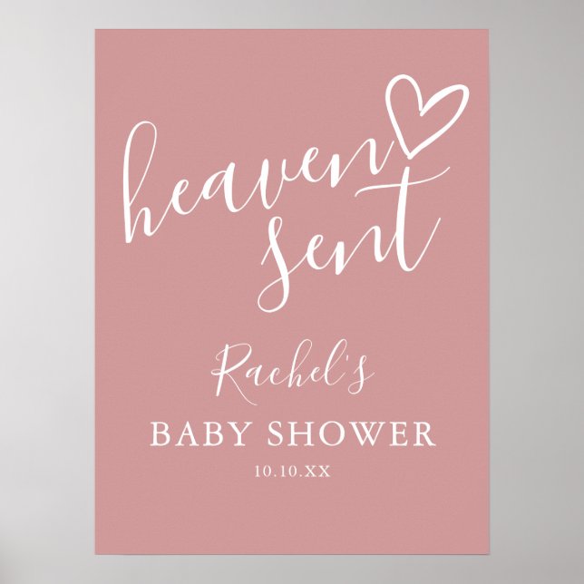 Señal de baby shower Heaven Sent Dusty Rose Pink G (Frente)