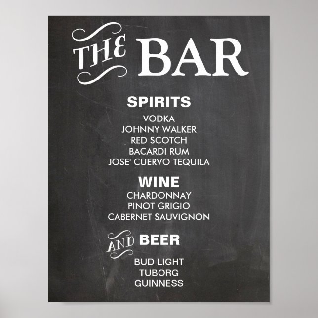 señal de BAR MENU para boda y recepción de fiesta (Frente)