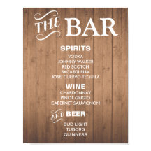 Señal de BAR MENU para recepción de bodas y fiesta