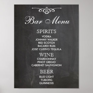 Señal de BAR MENU para recepción de bodas y fiesta