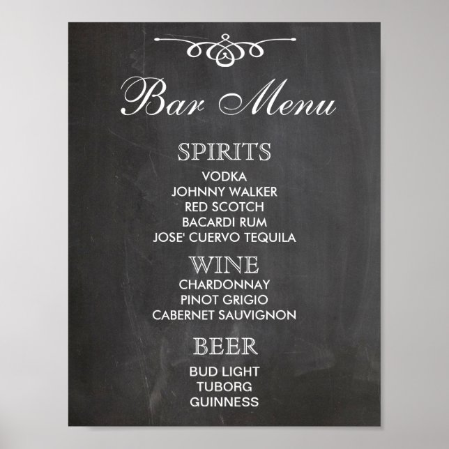 Señal de BAR MENU para recepción de bodas y fiesta (Frente)