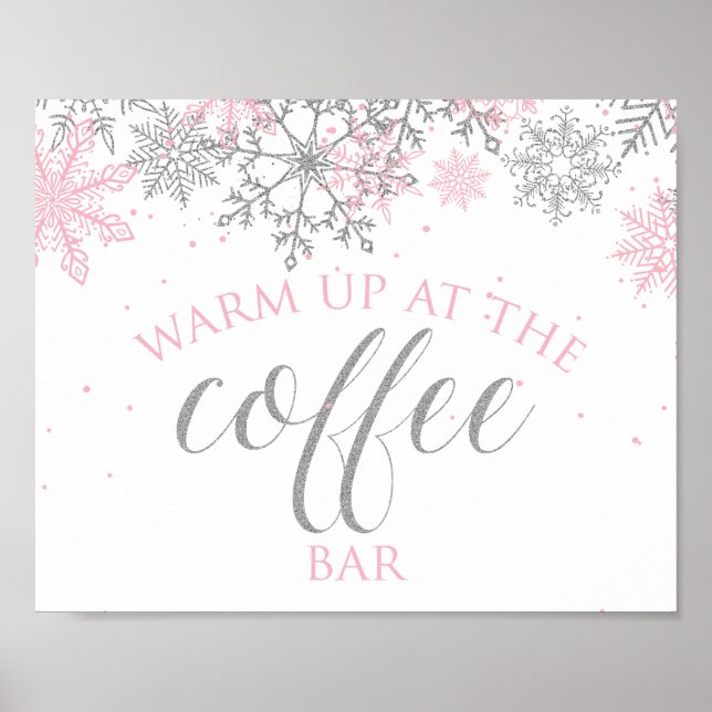 Señal de barra de café Copo de nieve rosa Invierno (Frente)