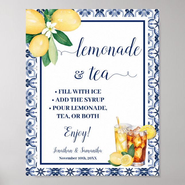 Señal de barra de limonada y té azul mediterráneo (Frente)
