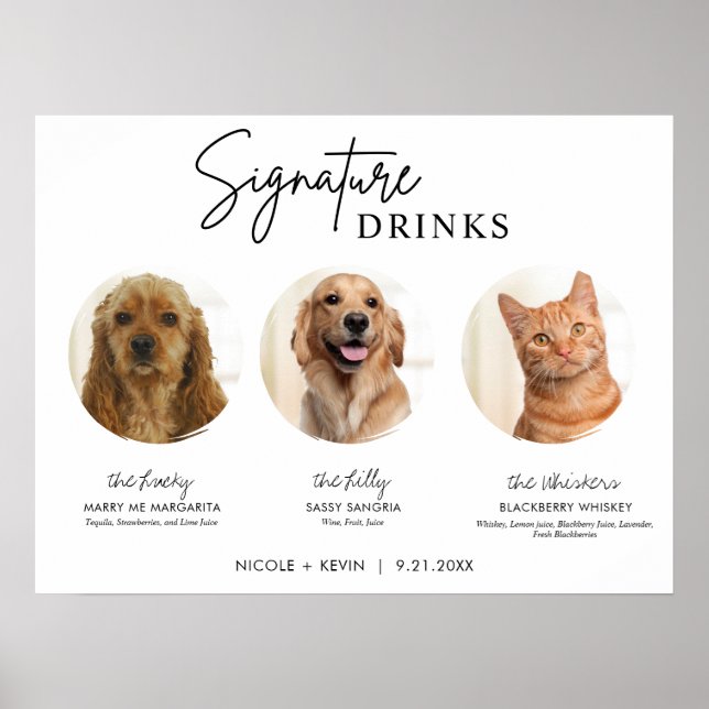 Señal de Bebidas con Firma de 3 Mascotas Imprimibl (Frente)