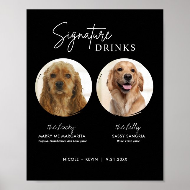 Señal de Bebidas con Firma de Perro Imprimible par (Frente)