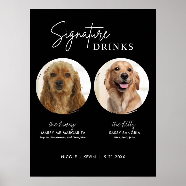 Señal de Bebidas con Firma de Perro Imprimible par (Frente)