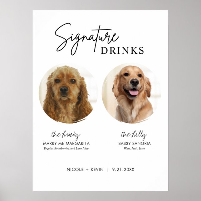 Señal de Bebidas con Firma de Perro Imprimible par (Frente)