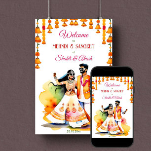 Señal de bienvenida a pareja de novias india Mehnd