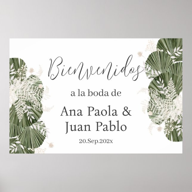 Señal de bienvenida al español Boda de verde (Frente)